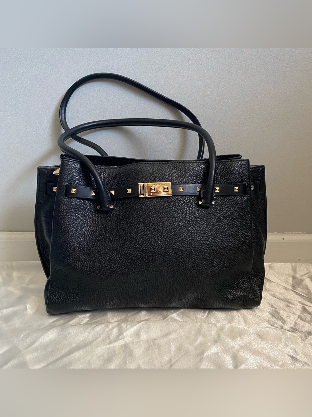 Michael Kors Addison Black Leather gold hardware tote bag